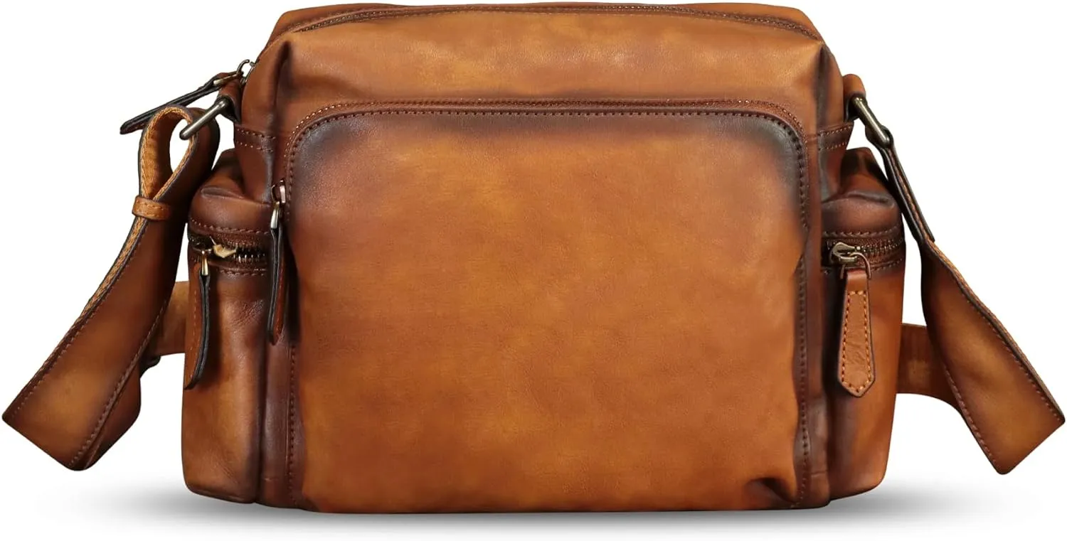 IVTG Genuine Leather Purse and Messenger Bag for Men Fashion Leather Shoulder Bag Briefcase Satchel Crossbody Bags Strap