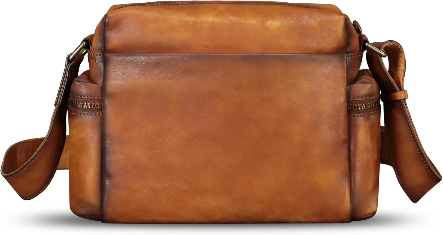 IVTG Genuine Leather Purse and Messenger Bag for Men Fashion Leather Shoulder Bag Briefcase Satchel Crossbody Bags Strap