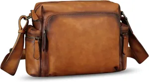IVTG Genuine Leather Purse and Messenger Bag for Men Fashion Leather Shoulder Bag Briefcase Satchel Crossbody Bags Strap
