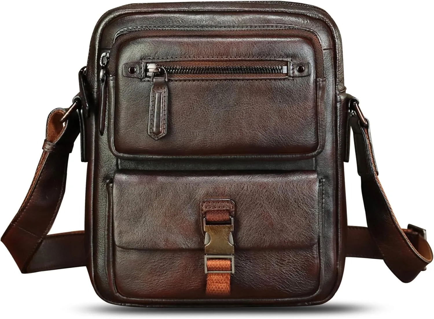 IVTG Genuine Leather Purse and Messenger Bag for Men Fashion Leather Shoulder Bags Briefcase Crossbody Satchel Bag with Strap