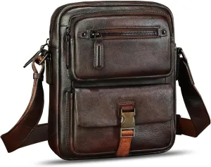 IVTG Genuine Leather Purse and Messenger Bag for Men Fashion Leather Shoulder Bags Briefcase Crossbody Satchel Bag with Strap