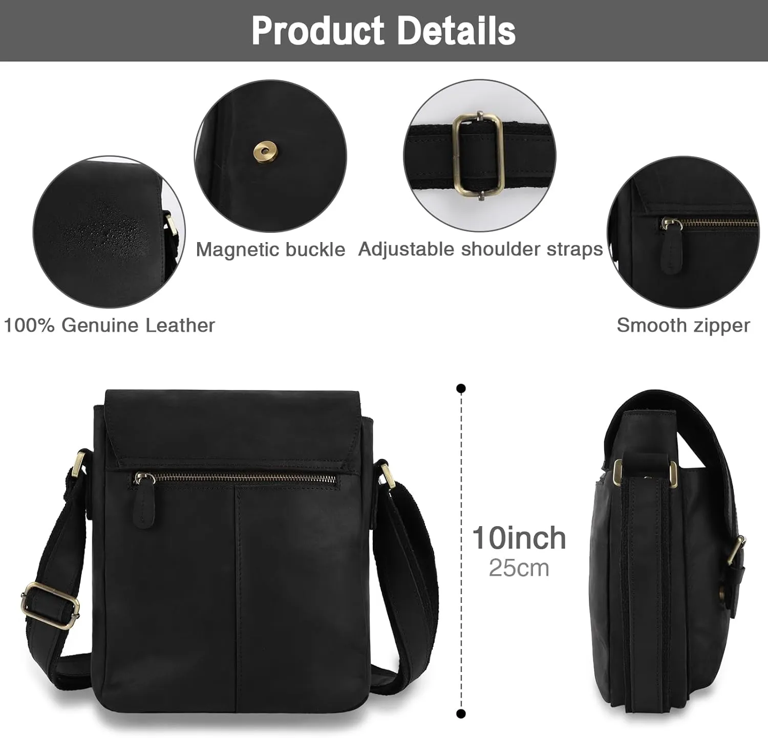 Jack&Chris Leather Messenger Bag for Men, Coffee Crossbody Bag for Men Work Business, Shoulder Crossbody Backpack