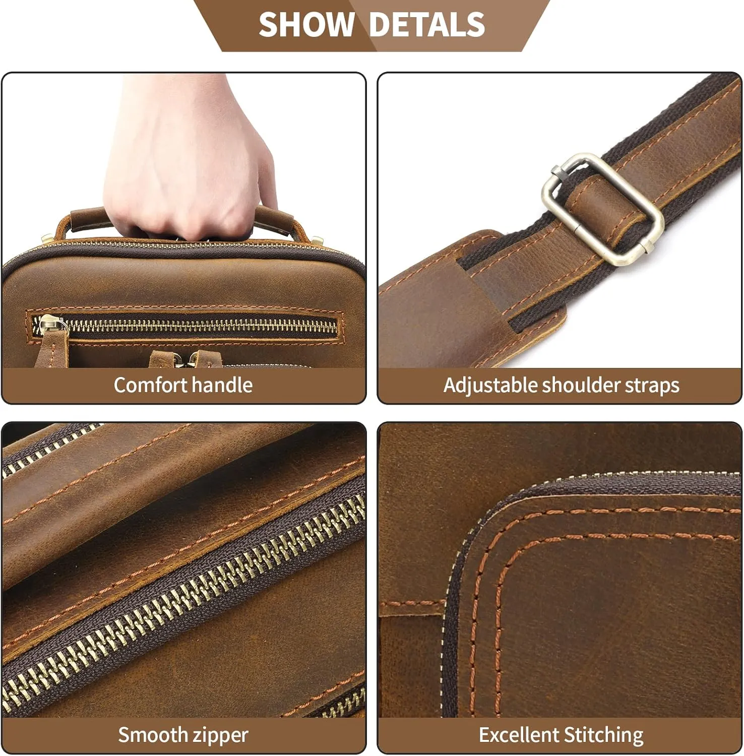 Jack&Chris Leather Messenger Bag for Men, Man Purse Crossbody Bags for Work Business