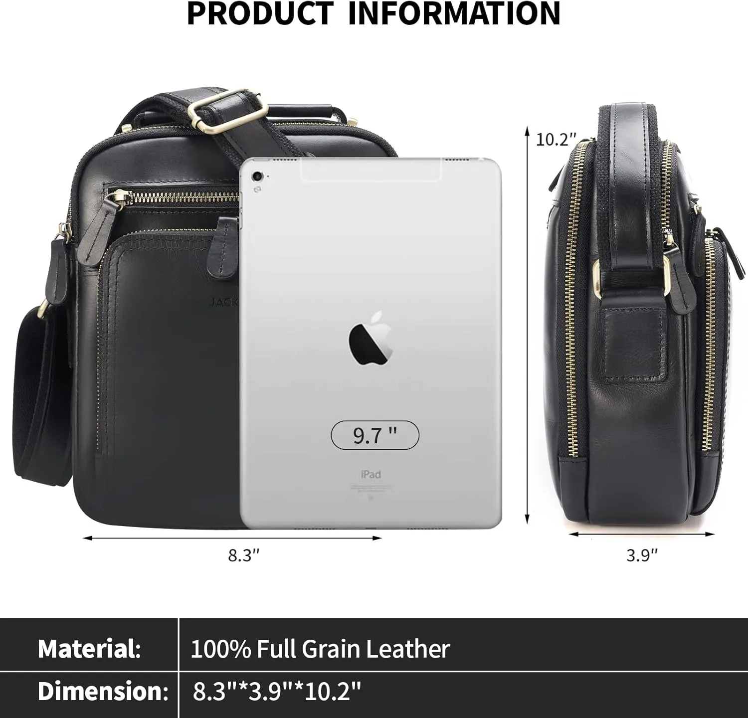 Jack&Chris Leather Messenger Bag for Men, Man Purse Crossbody Bags for Work Business