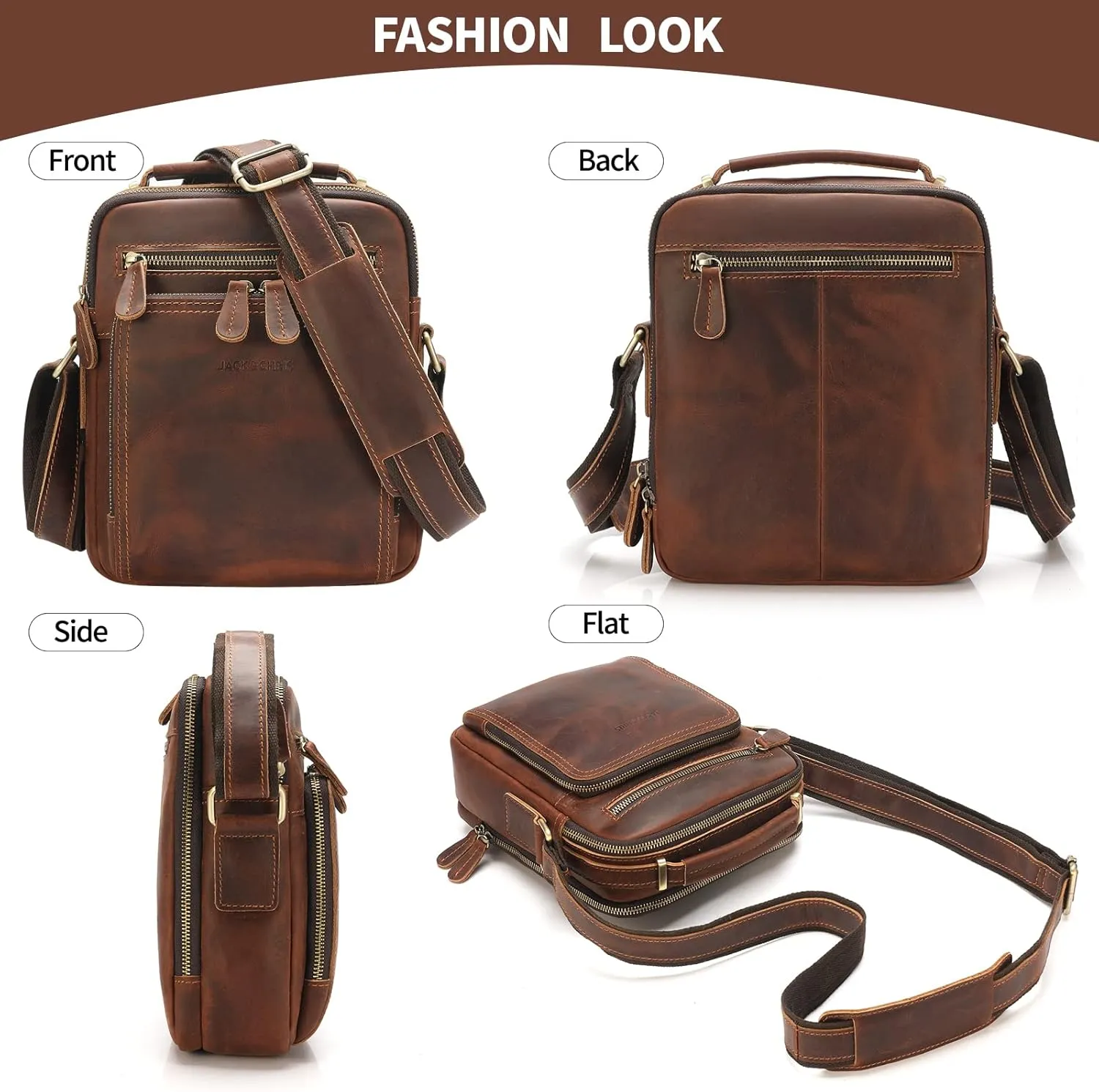 Jack&Chris Leather Messenger Bag for Men, Man Purse Crossbody Bags for Work Business