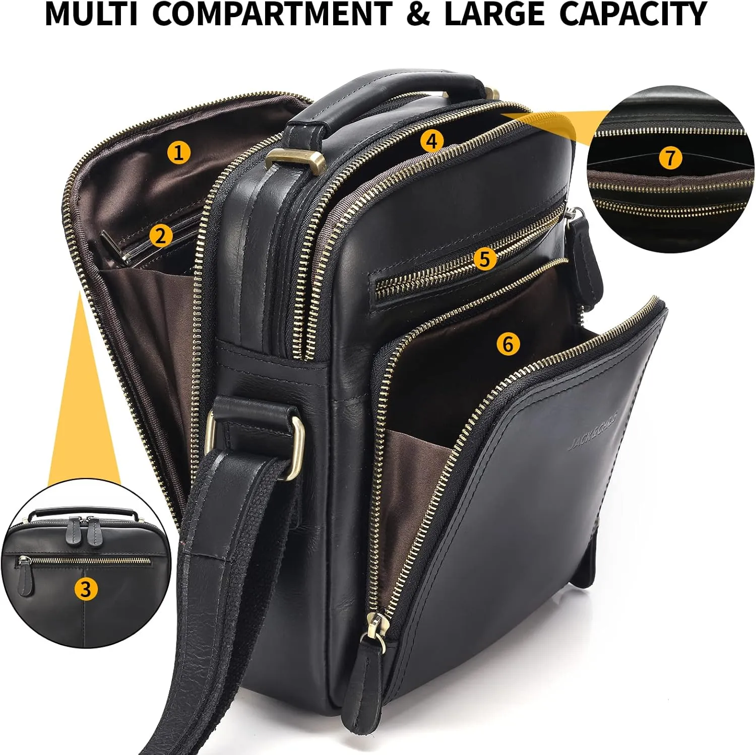 Jack&Chris Leather Messenger Bag for Men, Man Purse Crossbody Bags for Work Business
