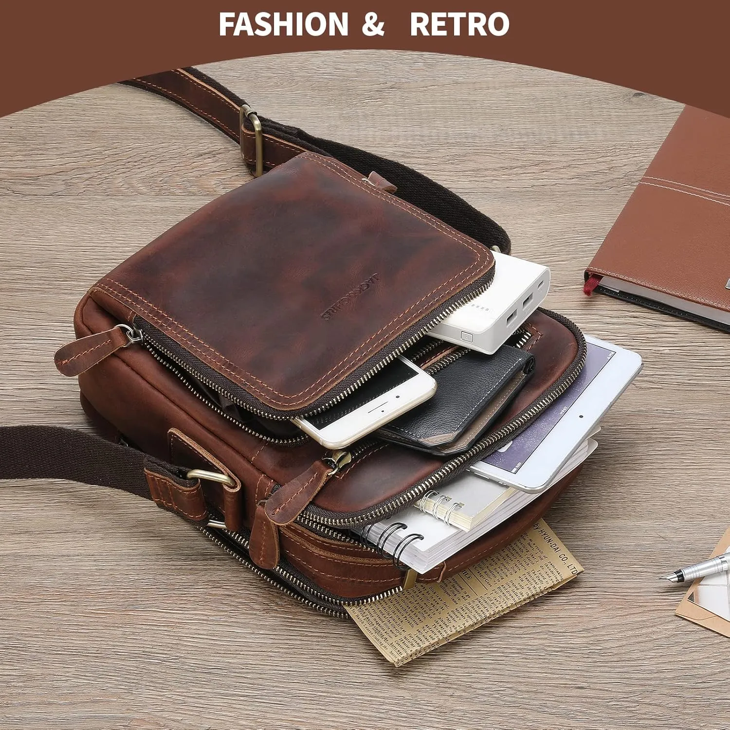 Jack&Chris Leather Messenger Bag for Men, Man Purse Crossbody Bags for Work Business