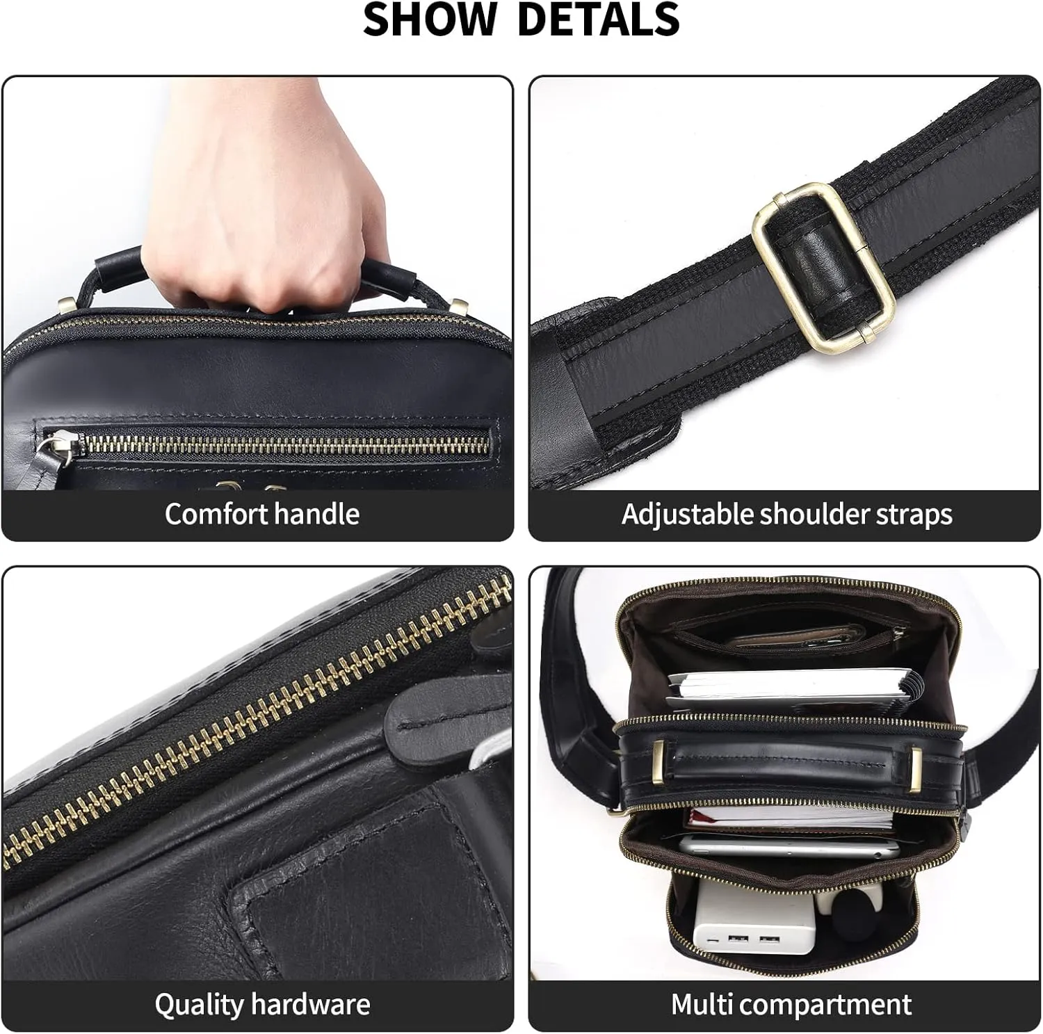 Jack&Chris Leather Messenger Bag for Men, Man Purse Crossbody Bags for Work Business