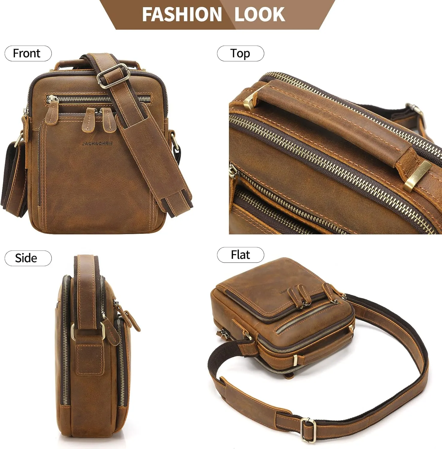 Jack&Chris Leather Messenger Bag for Men, Man Purse Crossbody Bags for Work Business
