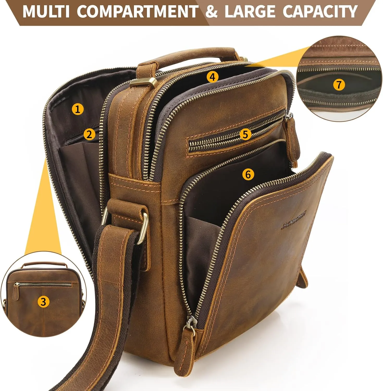 Jack&Chris Leather Messenger Bag for Men, Man Purse Crossbody Bags for Work Business