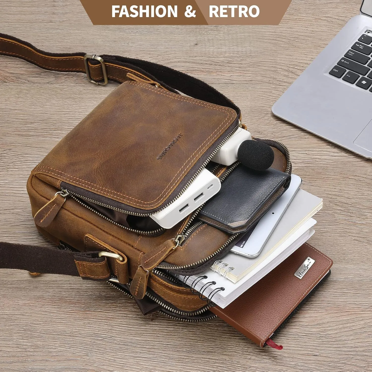 Jack&Chris Leather Messenger Bag for Men, Man Purse Crossbody Bags for Work Business