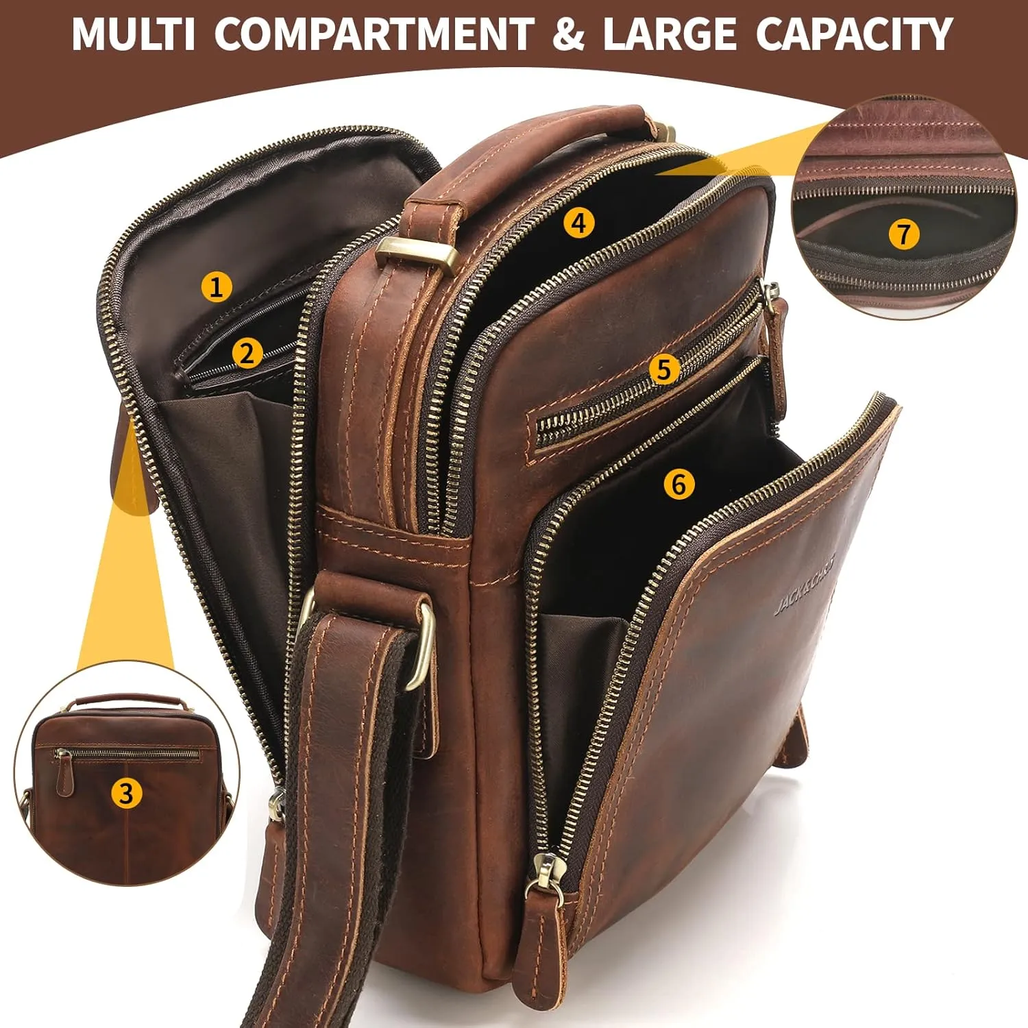Jack&Chris Leather Messenger Bag for Men, Man Purse Crossbody Bags for Work Business