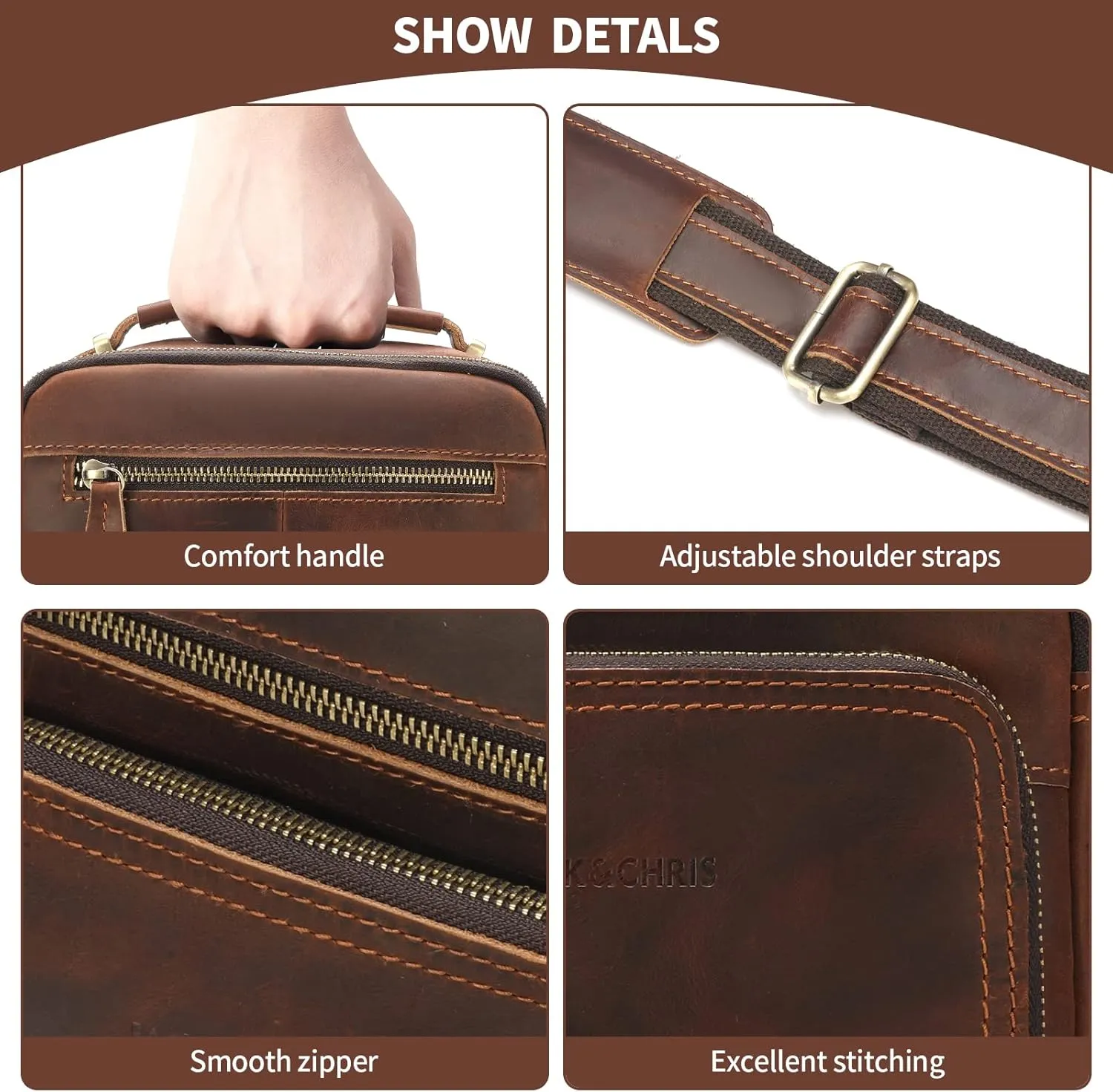 Jack&Chris Leather Messenger Bag for Men, Man Purse Crossbody Bags for Work Business
