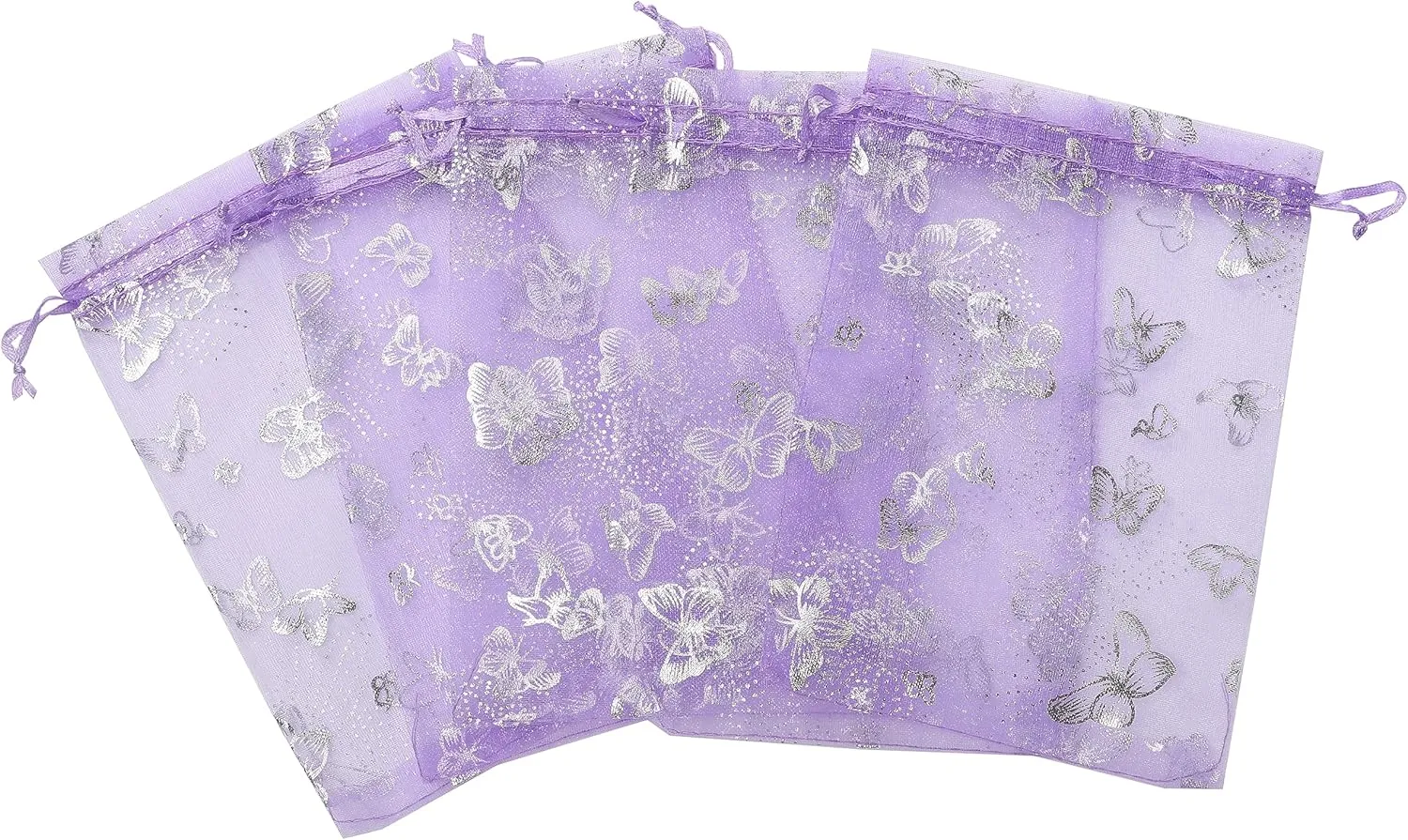J&Rey Home 100 Pcs Butterfly Organza Jewelry Gift Pouch Candy Pouch Drawstring Wedding Favor Bags（5x7 Inch, Lavender）