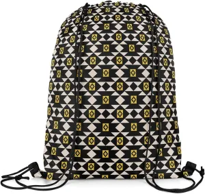 jejeloiu Southwestern Ethnic Tribal Drawstring Backpack 13"x15.7" Wild West Sports Gym String Bag Boho Drawstring Bags Bohemian Waterproof Cinch Bag Black Yellow Geometry Sports Drawstring Sackpack