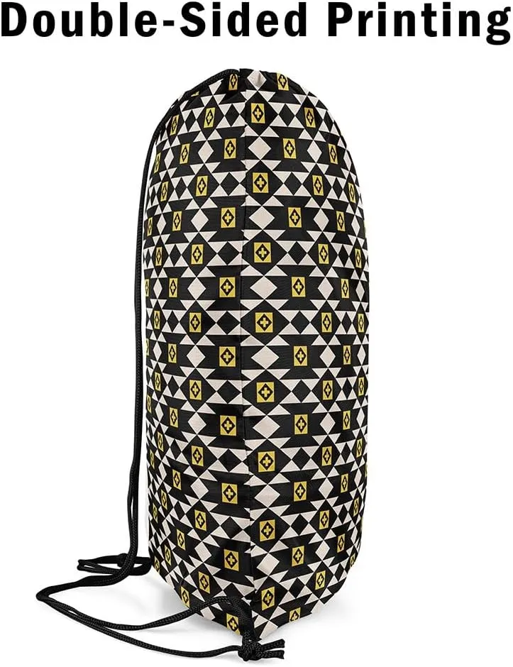 jejeloiu Southwestern Ethnic Tribal Drawstring Backpack 13"x15.7" Wild West Sports Gym String Bag Boho Drawstring Bags Bohemian Waterproof Cinch Bag Black Yellow Geometry Sports Drawstring Sackpack