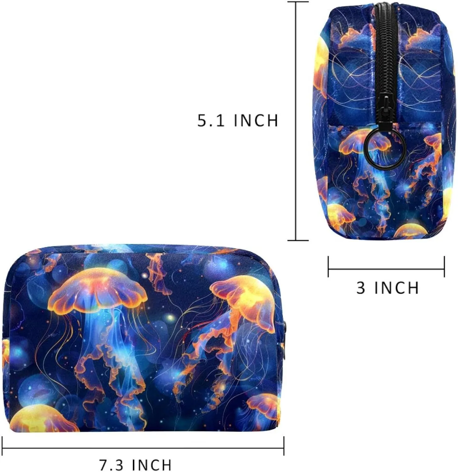 Jellyfish Swimming Undersea Cosmetic Makeup Bags, Small Travel Zipper Pouch Portable Toiletry Bag Makeup Organizer for Women Teen Girls