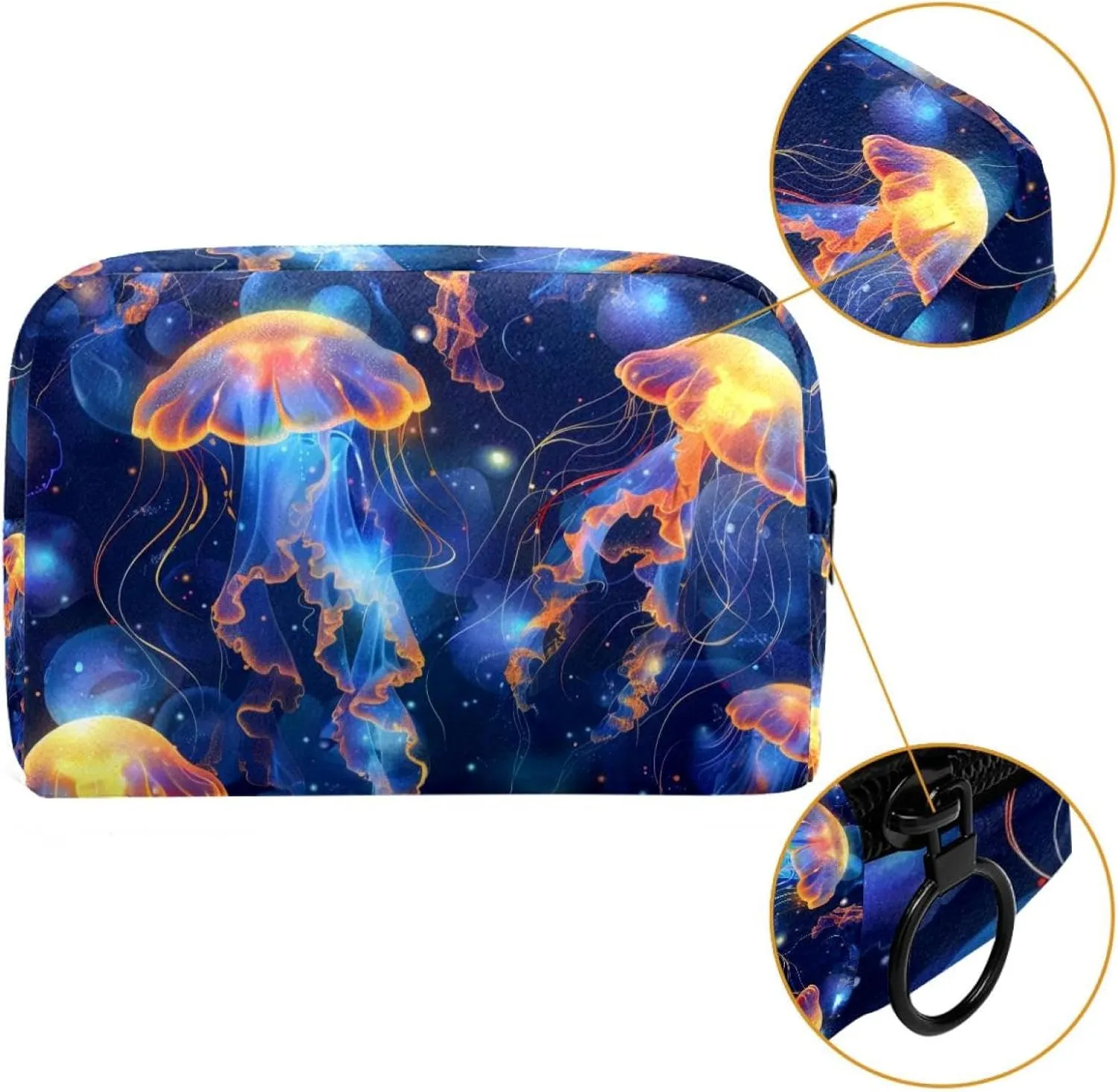 Jellyfish Swimming Undersea Cosmetic Makeup Bags, Small Travel Zipper Pouch Portable Toiletry Bag Makeup Organizer for Women Teen Girls