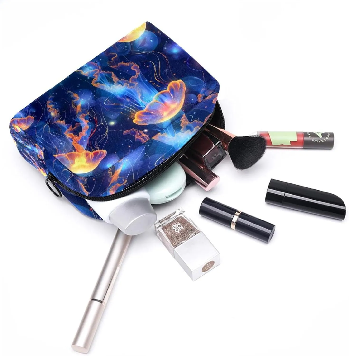 Jellyfish Swimming Undersea Cosmetic Makeup Bags, Small Travel Zipper Pouch Portable Toiletry Bag Makeup Organizer for Women Teen Girls