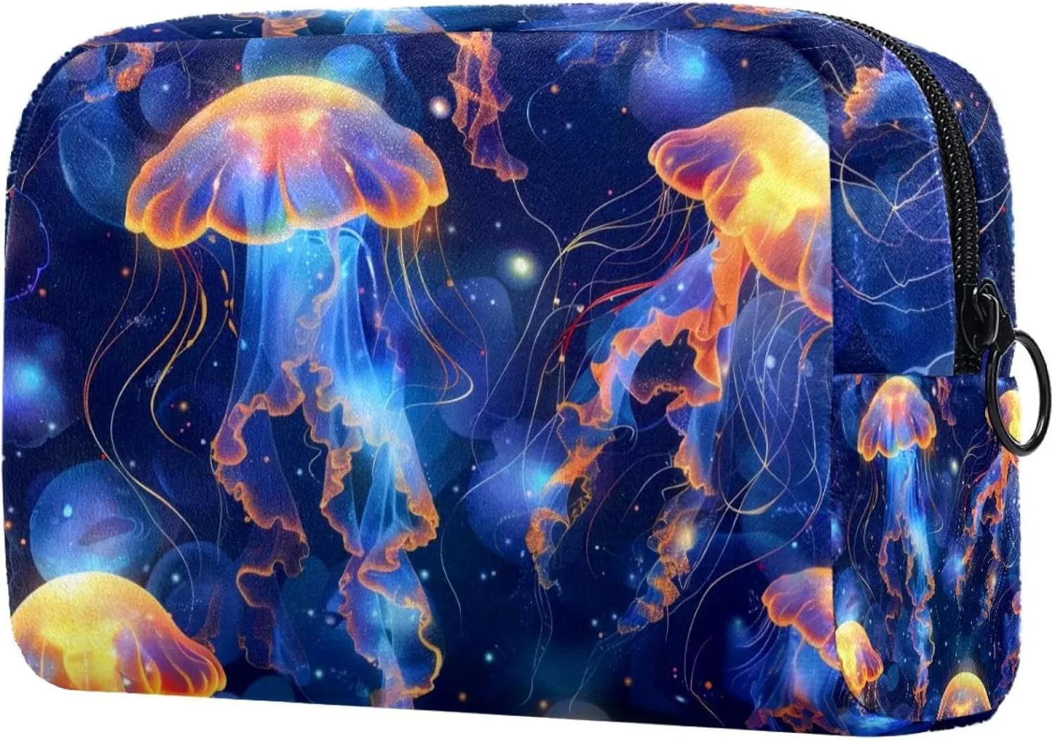 Jellyfish Swimming Undersea Cosmetic Makeup Bags, Small Travel Zipper Pouch Portable Toiletry Bag Makeup Organizer for Women Teen Girls