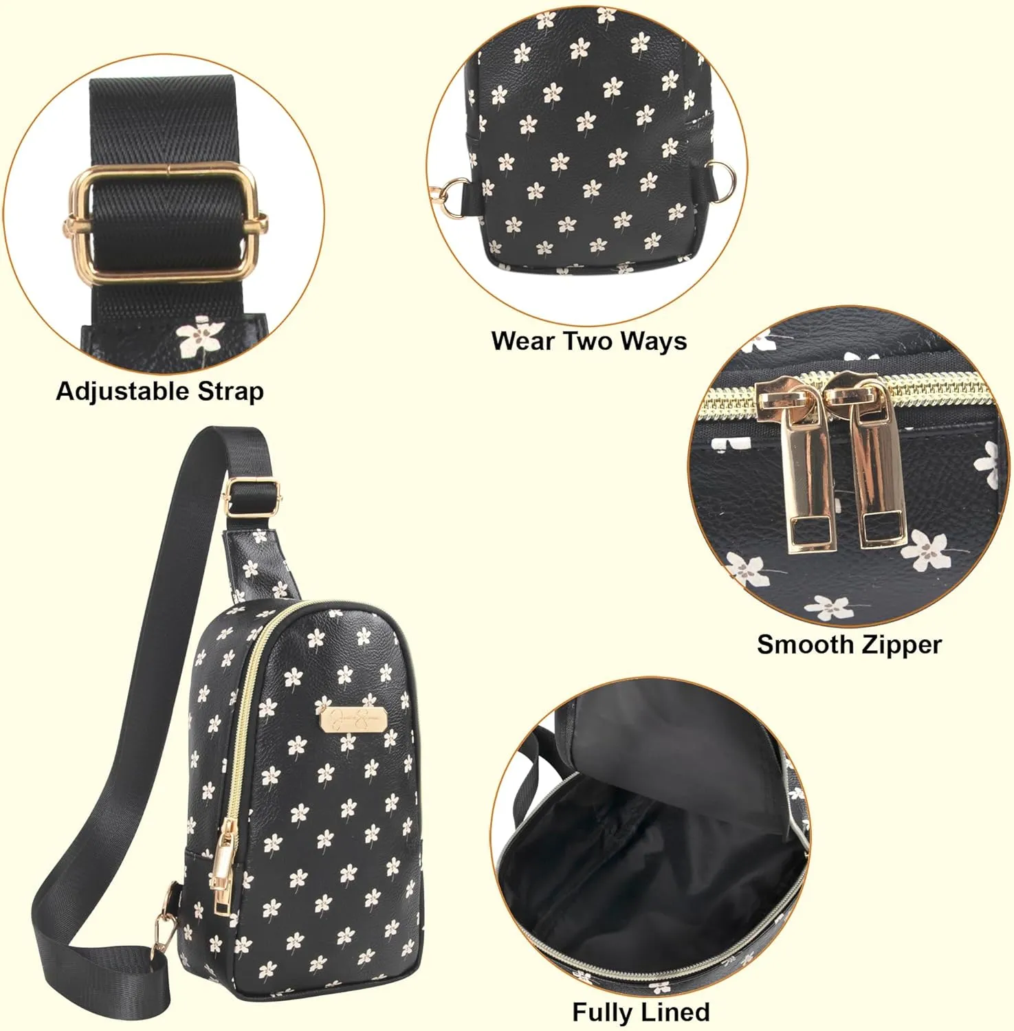 Jessica Simpson One Strap Mini Crossbody Sling Bag Backpack for Women, Waterproof, with Adjustable Strap (Baby's Breath)