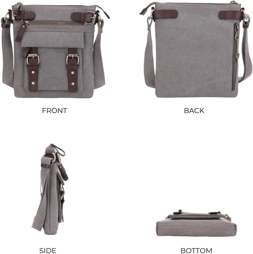 JESSIE & JAMES Bailey Canvas Concealed Carry Crossbody Bag for Women, Multi Pocket Medium Messenger Bags