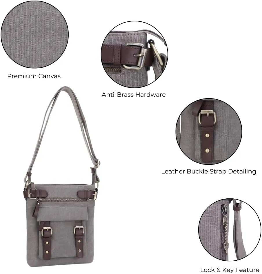 JESSIE & JAMES Bailey Canvas Concealed Carry Crossbody Bag for Women, Multi Pocket Medium Messenger Bags