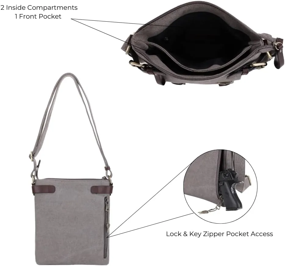JESSIE & JAMES Bailey Canvas Concealed Carry Crossbody Bag for Women, Multi Pocket Medium Messenger Bags