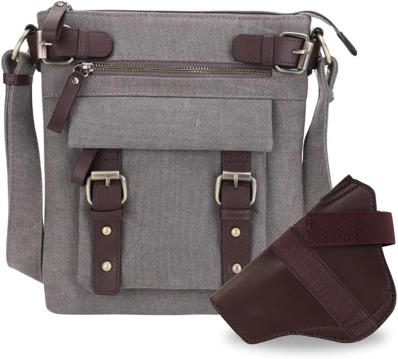 JESSIE & JAMES Bailey Canvas Concealed Carry Crossbody Bag for Women, Multi Pocket Medium Messenger Bags
