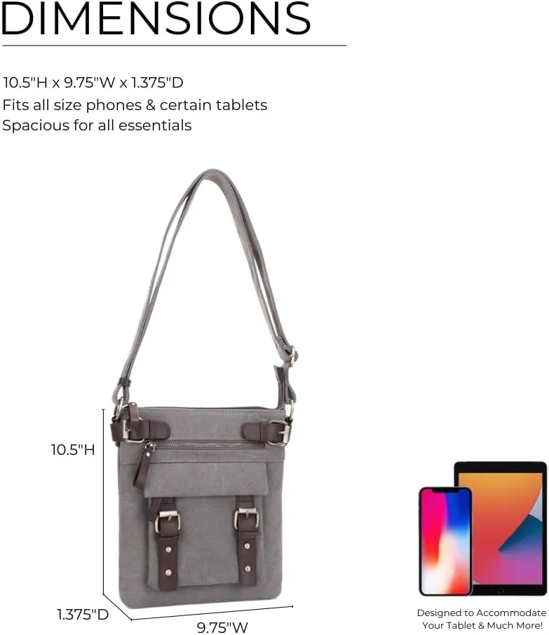 JESSIE & JAMES Bailey Canvas Concealed Carry Crossbody Bag for Women, Multi Pocket Medium Messenger Bags