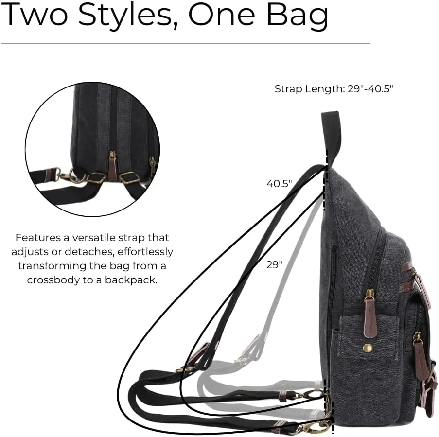 JESSIE & JAMES Shasta Canvas Concealed Carry Sling Bag for Men Women, Convertible Backpack Purse