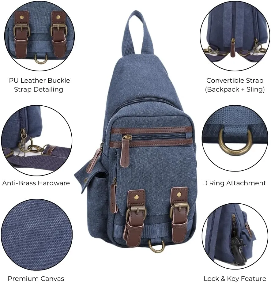 JESSIE & JAMES Shasta Canvas Concealed Carry Sling Bag for Men Women, Convertible Backpack Purse