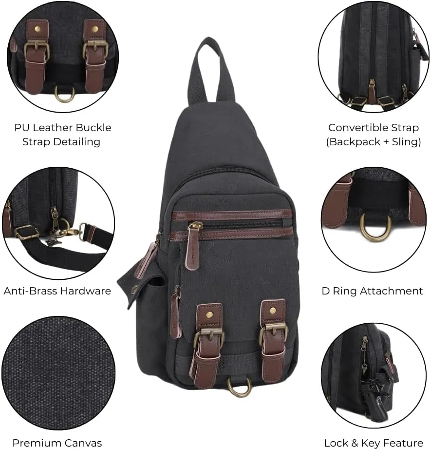 JESSIE & JAMES Shasta Canvas Concealed Carry Sling Bag for Men Women, Convertible Backpack Purse