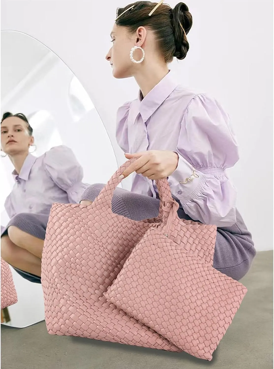 JINMANXUE Fashion Woven Bag Shopper Bag Travel Handbags and Purses Women Tote Bag Large Capacity Shoulder Bags