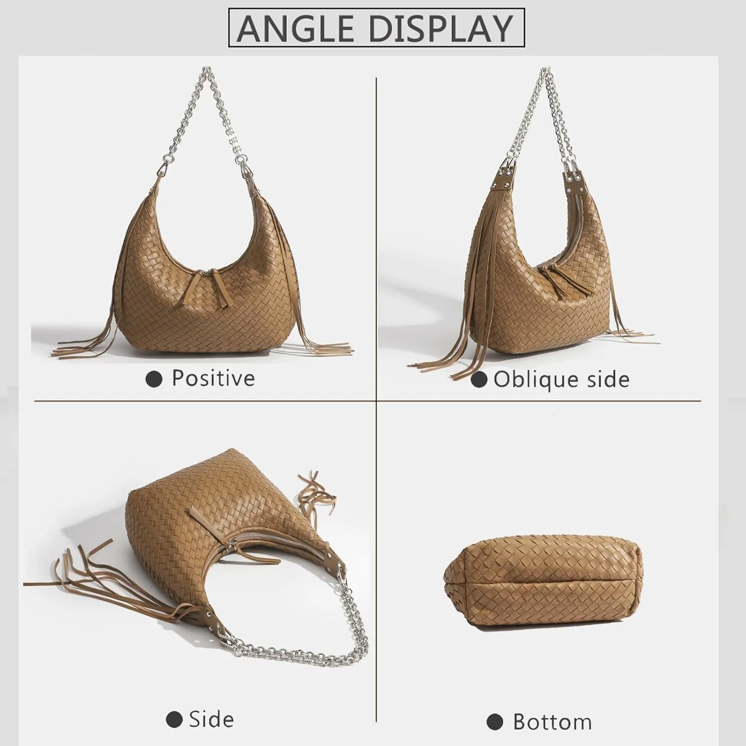 JINMANXUE Fringe Hobo Bag - Retro Handmade Woven Tote Bag for Women, Travel Shoulder Handbag