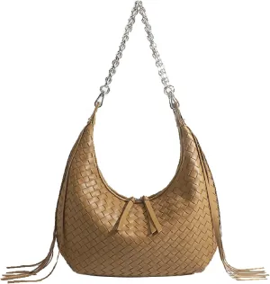 JINMANXUE Fringe Hobo Bag - Retro Handmade Woven Tote Bag for Women, Travel Shoulder Handbag