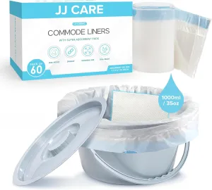 JJ CARE Bedside Commode Liners with Absorbent Pads - Pack of 60 Commode Poop Bags Liners 16"x21" Adults' Portable Bed Pan Toilet Chair, Disposable Toilet Bags for Bedside