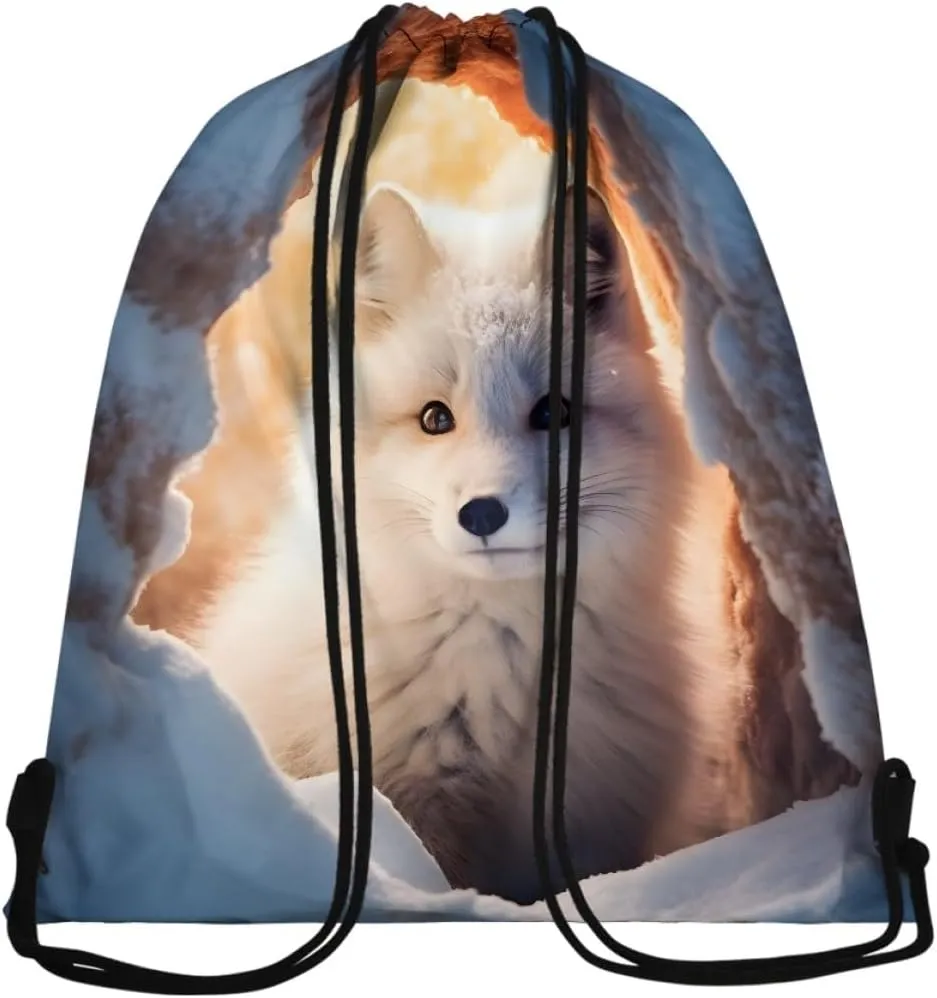 JooMeryer Boy Men Cool Animal Drawstring Bags Wolf Fox Printed Lightweight Sports Gym Backpack Bag with Front Zippper Pocket,Cute Fox