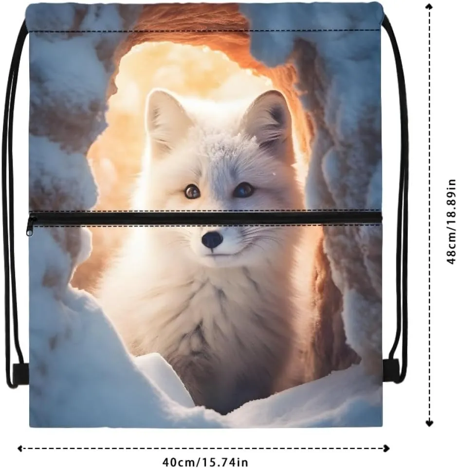 JooMeryer Boy Men Cool Animal Drawstring Bags Wolf Fox Printed Lightweight Sports Gym Backpack Bag with Front Zippper Pocket,Cute Fox