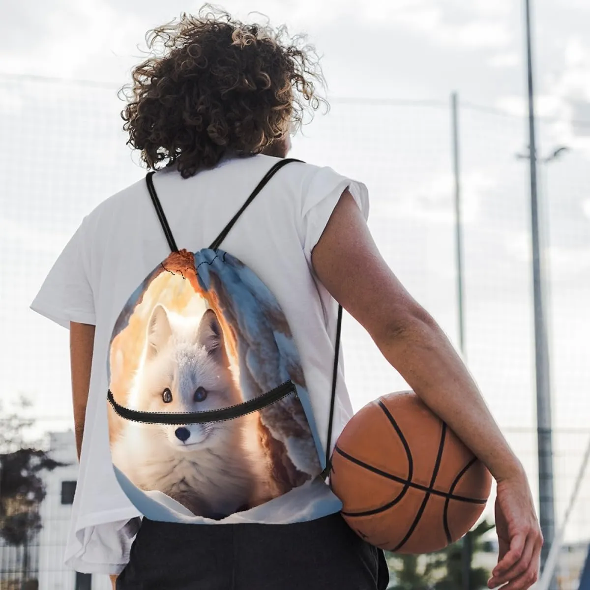 JooMeryer Boy Men Cool Animal Drawstring Bags Wolf Fox Printed Lightweight Sports Gym Backpack Bag with Front Zippper Pocket,Cute Fox
