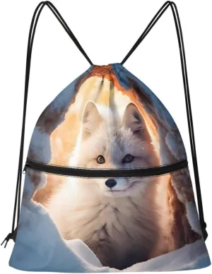 JooMeryer Boy Men Cool Animal Drawstring Bags Wolf Fox Printed Lightweight Sports Gym Backpack Bag with Front Zippper Pocket,Cute Fox
