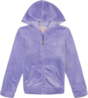Juicy Couture Girls' Long Sleeve Plush Velour Full Zip Hoodie Sweatshirt with Front Pockets