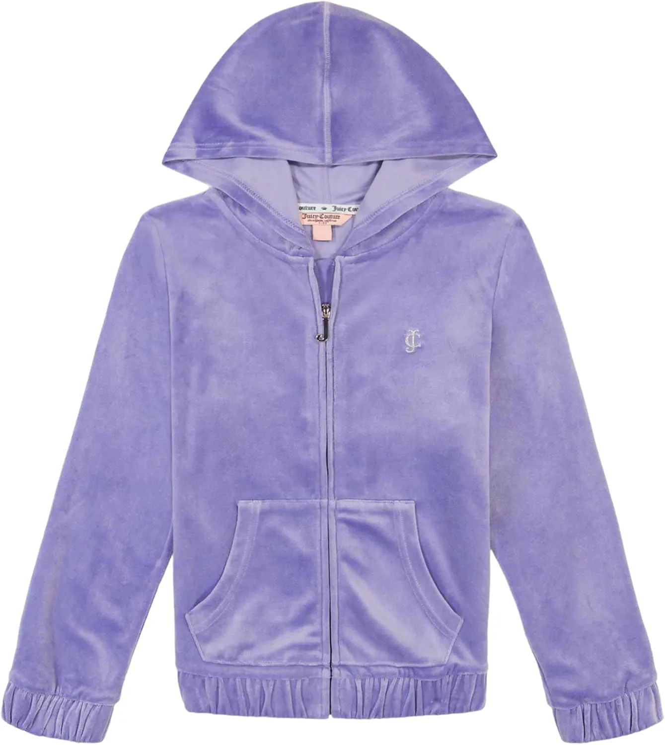 Juicy Couture Girls' Long Sleeve Plush Velour Full Zip Hoodie Sweatshirt with Front Pockets