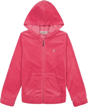Juicy Couture Girls' Long Sleeve Plush Velour Full Zip Hoodie Sweatshirt with Front Pockets