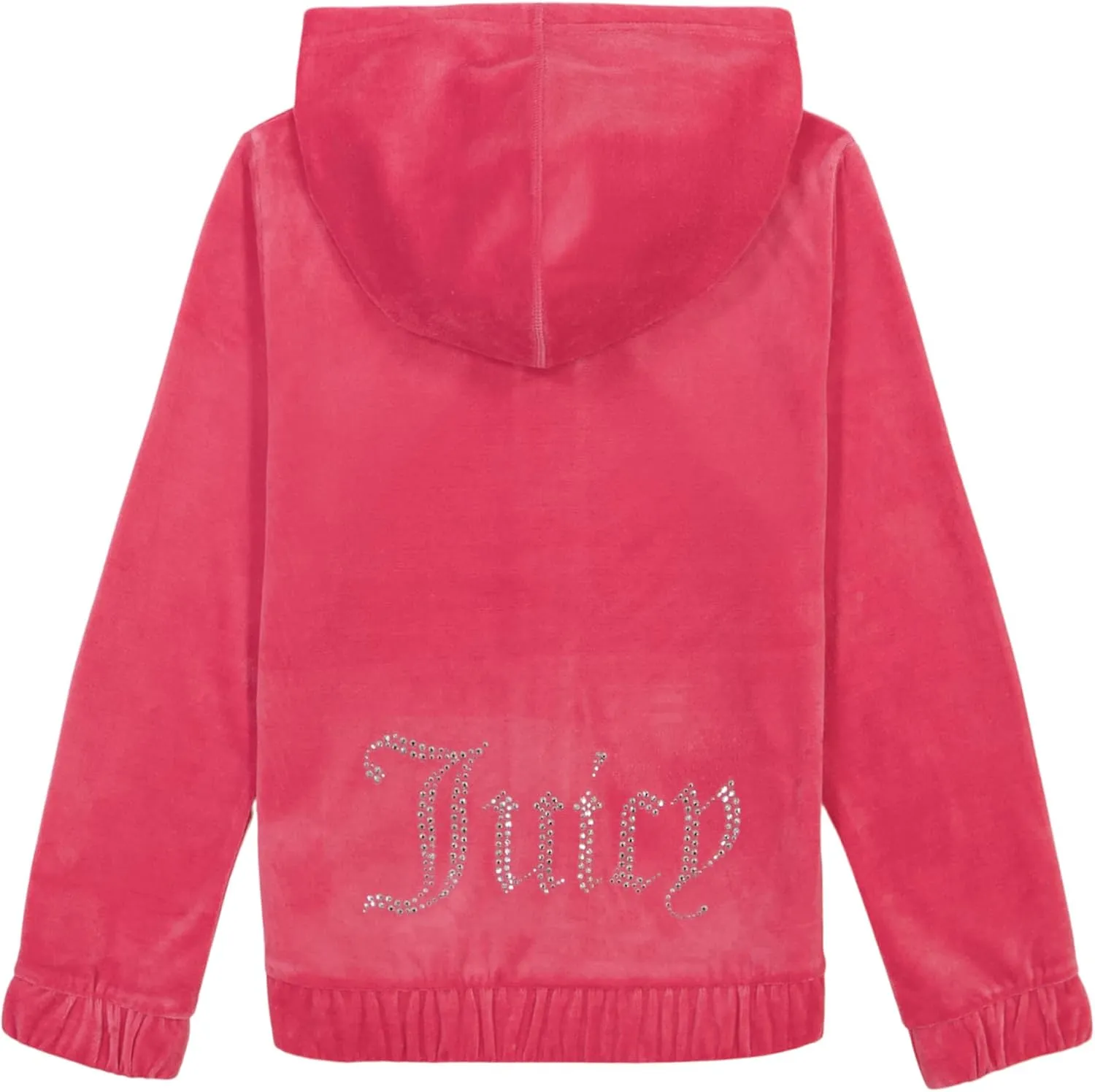 Juicy Couture Girls' Long Sleeve Plush Velour Full Zip Hoodie Sweatshirt with Front Pockets
