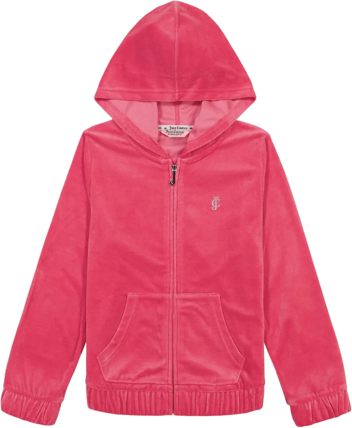 Juicy Couture Girls' Long Sleeve Plush Velour Full Zip Hoodie Sweatshirt with Front Pockets