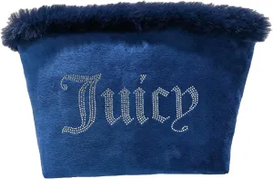 Juicy Couture Navy Terry Velour & Fur Top Zip Bag