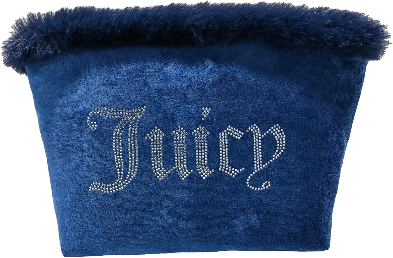Juicy Couture Navy Terry Velour & Fur Top Zip Bag