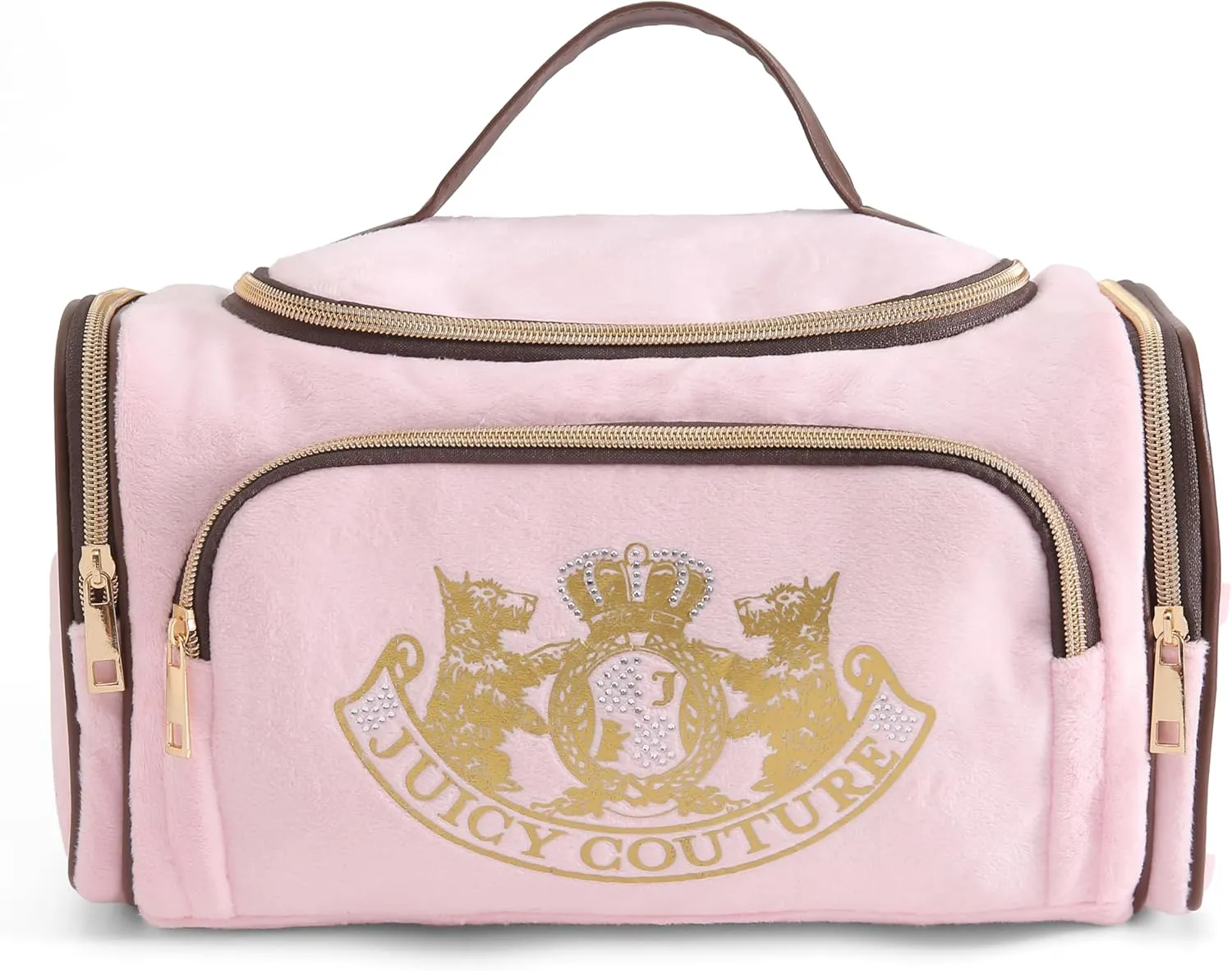 Juicy Couture Pink Terry Velour & Gold Terrior Dog Duffel Bag with Brown Details