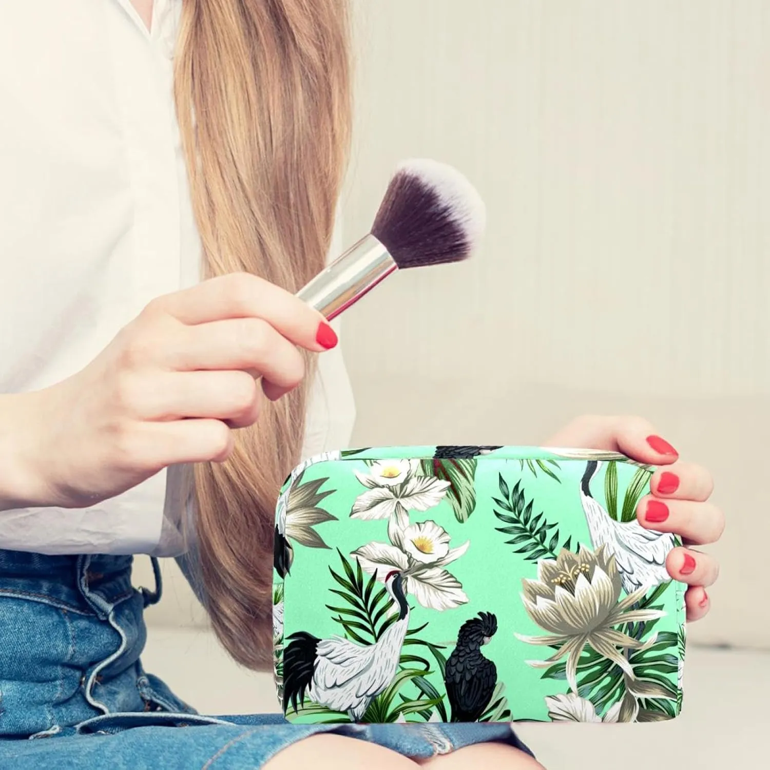 Jungle Leaf Sparrow Small Makeup Bags for Women Teen Girls, Makeup Storage Bag with Zipper Accessories Organizer Bag for Travelling